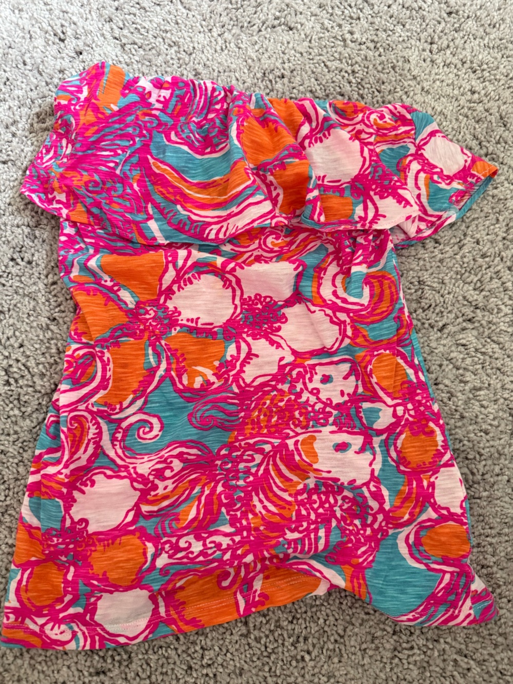 Lilly Pulitzer | top bundle | Pink, Orange Top & Aqua Shell Top - strapless - Picture 3 of 6